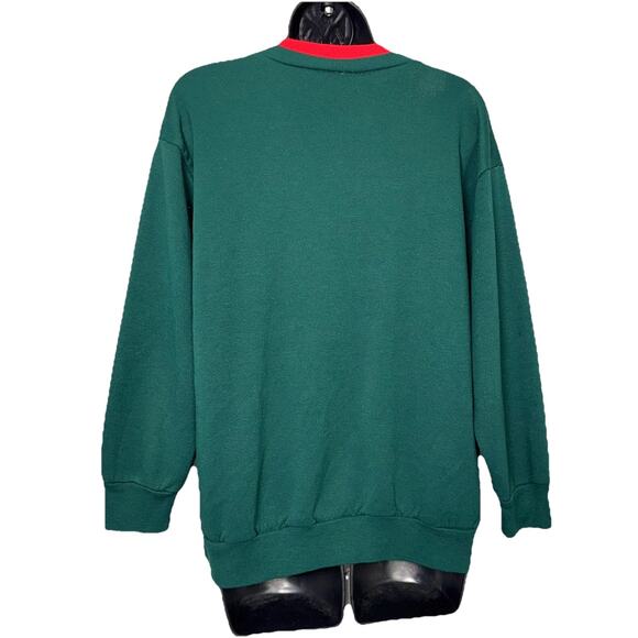VTG Basic Editions LG Green Crew Boxy Ugly Sweater Holiday Puppy Kitten Winter - Picture 5 of 8